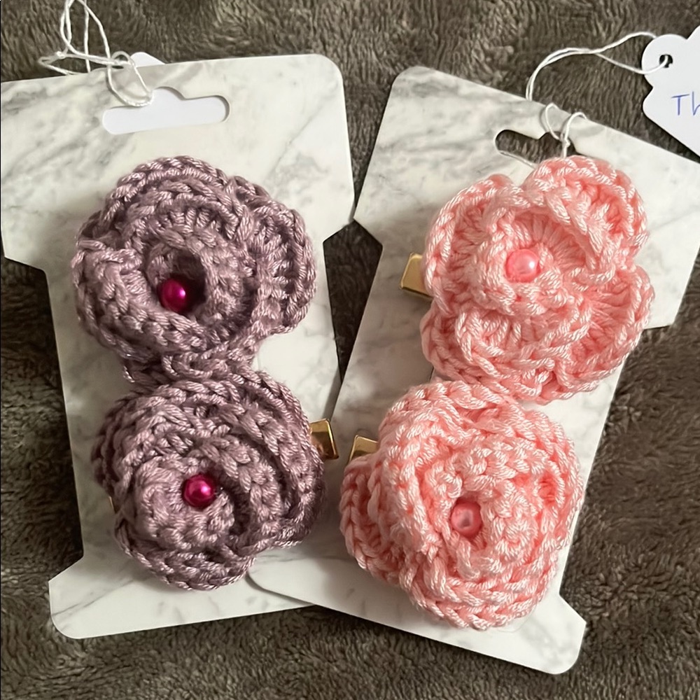 Crochet Flower Hair Clips - Pink and Purple hand made with love 💗
